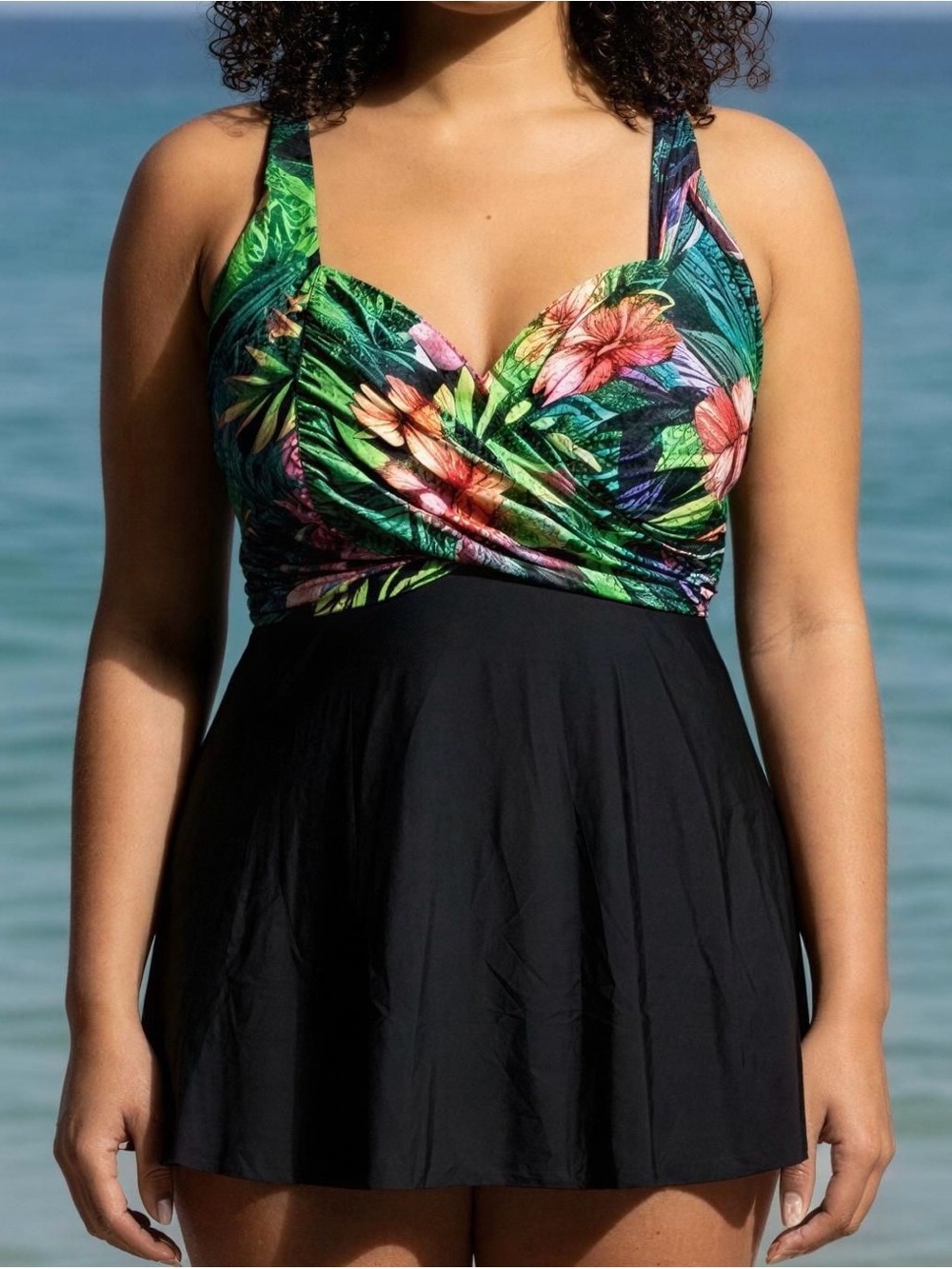 NWT Hanna Nikole Tropical Floral Tankini Top -- 22W